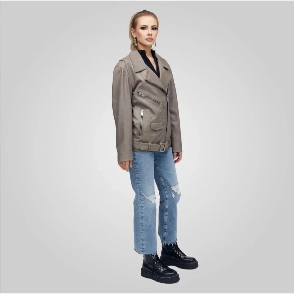 Bod & Christensen Lauren Leather Motorcycle Jacket Gunmetal Women's XS New - Picture 3 of 8